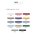 My Color Code thread color chart — 143Code bracelet available in multiple nylon cord shades